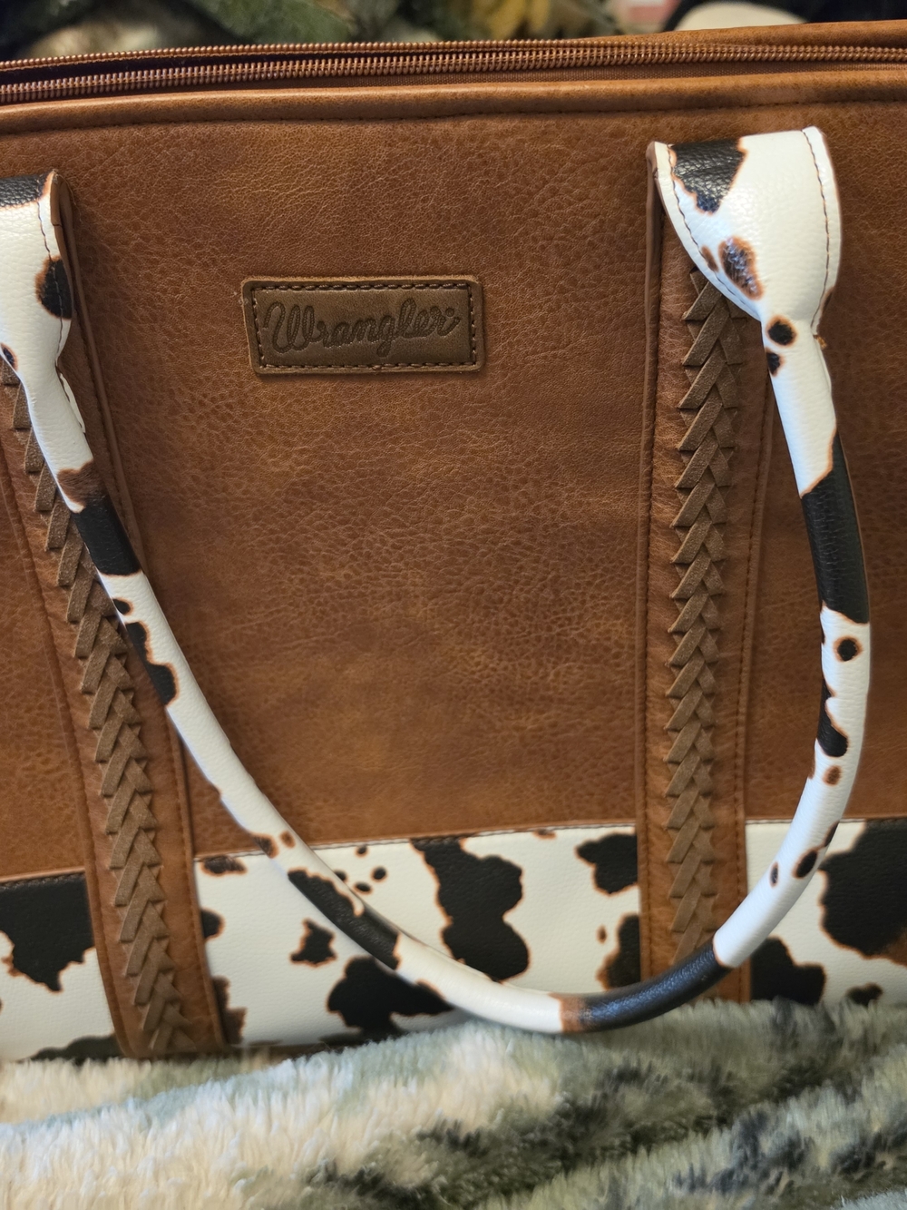 Wrangler Brown Cow-Print Tote Bag